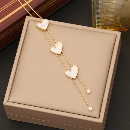 Elegant Heart Shape Stainless Steel Plating Inlay Shell Bracelets Earrings Necklace