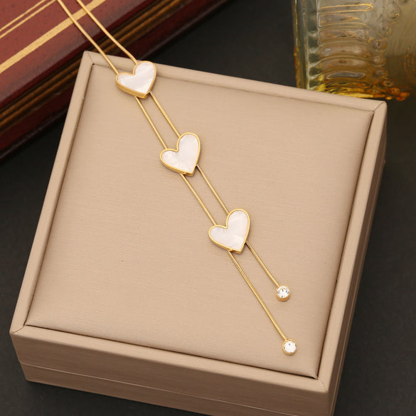 Elegant Heart Shape Stainless Steel Plating Inlay Shell Bracelets Earrings Necklace