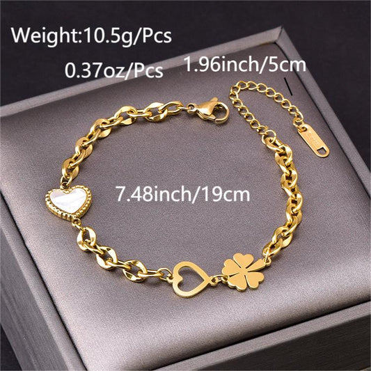 Vacation Four Leaf Clover Heart Shape Titanium Steel Plating Inlay Shell 18k Gold Plated Silver Plated Women's Anklet
