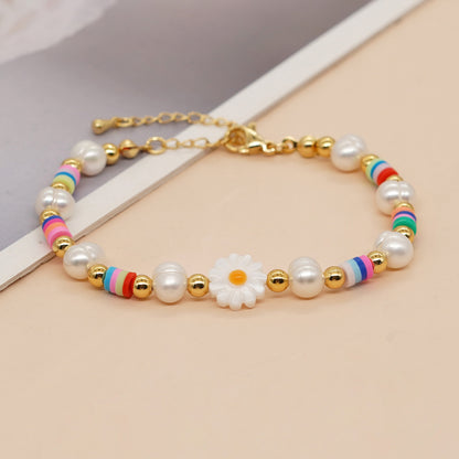 Cute Heart Shape Smiley Face Flower Freshwater Pearl Soft Clay Beaded Bracelets