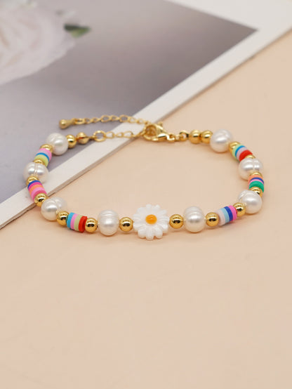 Cute Heart Shape Smiley Face Flower Freshwater Pearl Soft Clay Beaded Bracelets