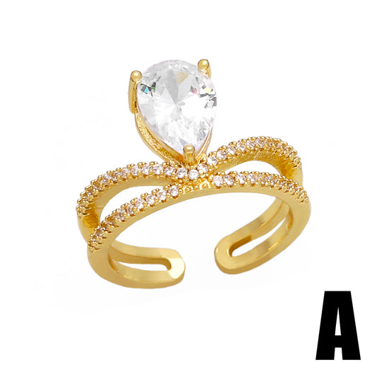 Romantic Shiny Heart Shape Copper 18k Gold Plated Zircon Open Ring In Bulk