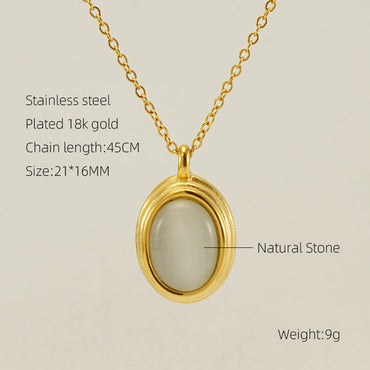 Wholesale Elegant Oval Stainless Steel Plating Inlay 18k Gold Plated Natural Stone Earrings Necklace