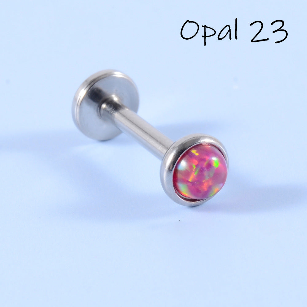Simple Style Round Stainless Steel Artificial Gemstones Lip Stud Ear Studs In Bulk