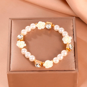 Casual Sweet Flower Arylic Imitation Pearl Beaded Inlay Rhinestones Women's Bracelets