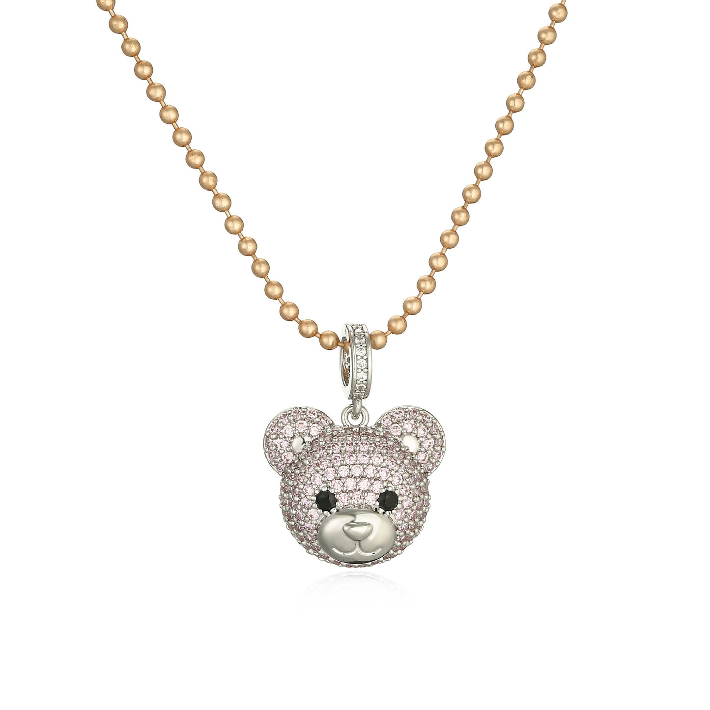 Cute Little Bear Copper Inlay Zircon Pendant Necklace