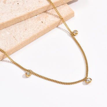 Elegant Simple Style Round Stainless Steel Plating Inlay Rhinestones 14k Gold Plated Necklace