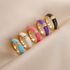 Retro Solid Color Copper Enamel Inlay Zircon Open Ring