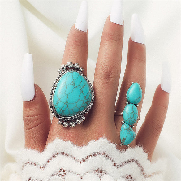 Vintage Style Ethnic Style Geometric Metal Plating Inlay Turquoise Women's Rings