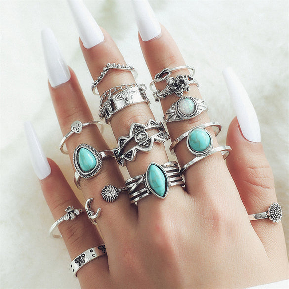 Vintage Style Ethnic Style Geometric Metal Plating Inlay Turquoise Women's Rings