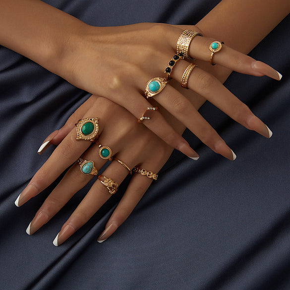 Vintage Style Ethnic Style Geometric Metal Plating Inlay Turquoise Women's Rings