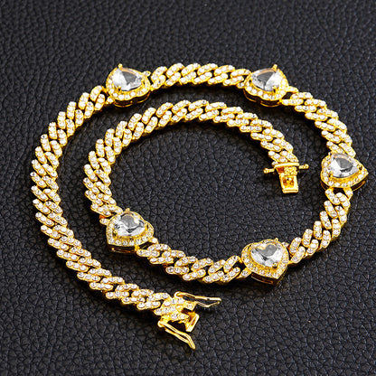 Fashion Heart Shape Alloy Rhinestone Inlay Zircon Unisex Bracelets Anklet Necklace 1 Piece