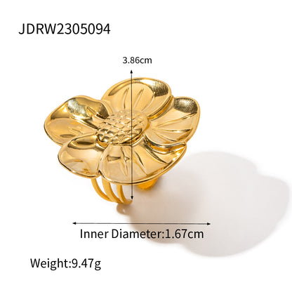 304 Stainless Steel 18K Gold Plated IG Style Plating Sunflower Rings Bracelets Earrings