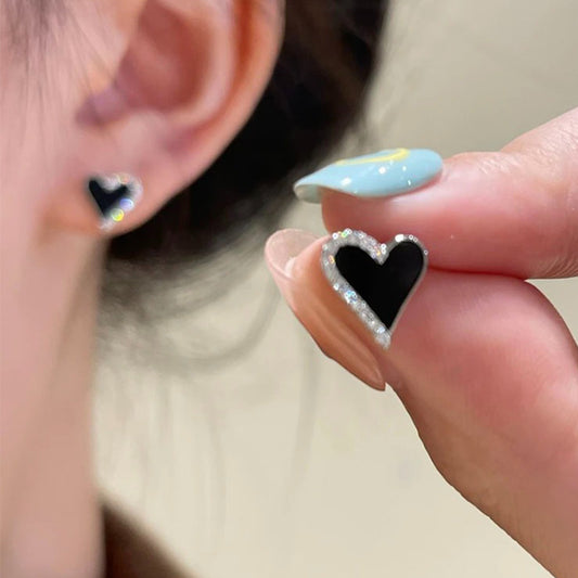 Elegant Simple Style Heart Shape Alloy Enamel Inlay Artificial Diamond Women's Ear Studs