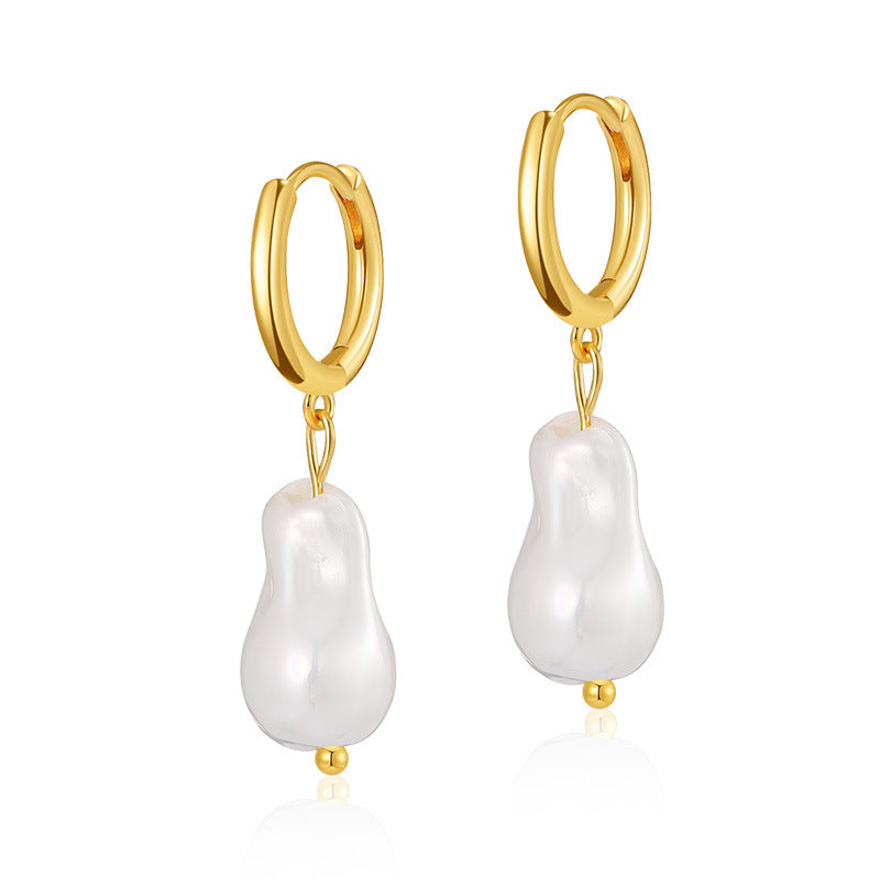 1 Pair Baroque Style C Shape Geometric Flower Plating Imitation Pearl Copper 18k Gold Plated Drop Earrings