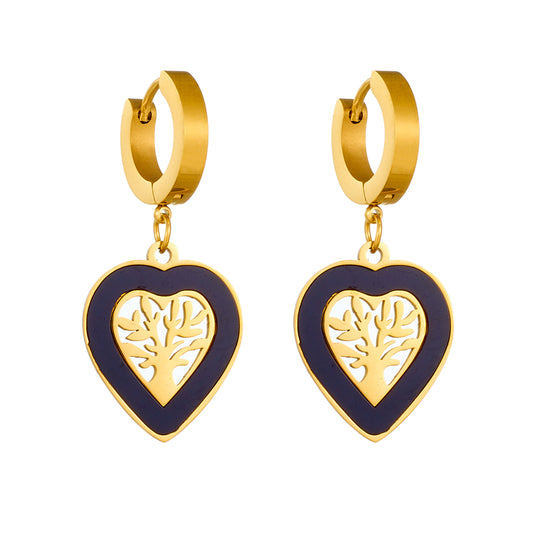 1 Pair Cute Sweet Tree Heart Shape Plating Hollow Out Titanium Steel Drop Earrings