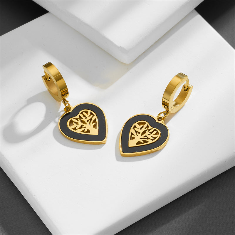 1 Pair Cute Sweet Tree Heart Shape Plating Hollow Out Titanium Steel Drop Earrings