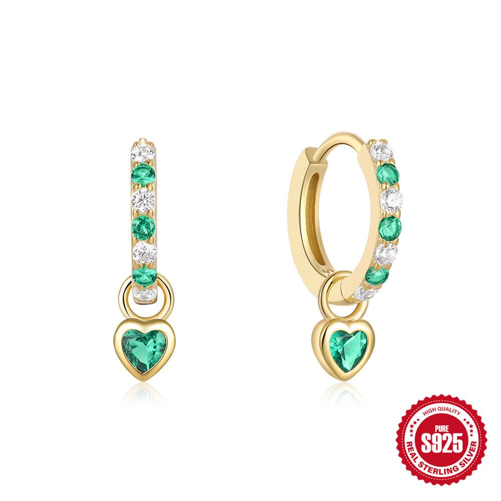 1 Pair Simple Style Heart Shape Plating Inlay Sterling Silver Artificial Gemstones Earrings