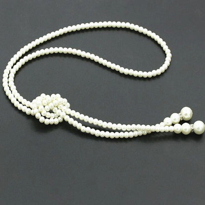 Simple Style Round Imitation Pearl Beaded Inlay Rhinestones Women's Long Necklace