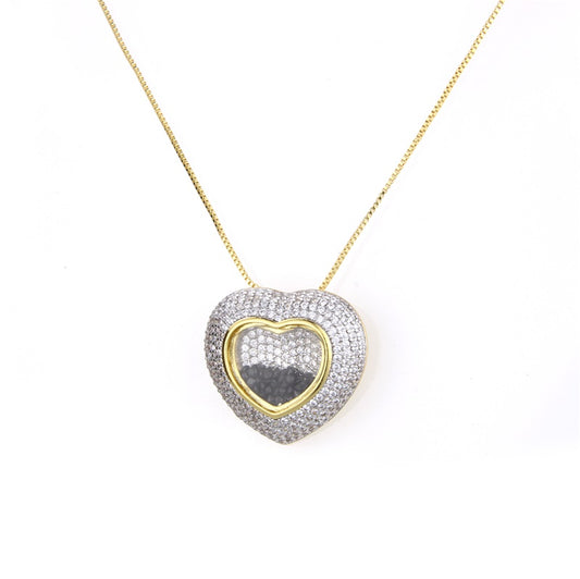 Fashion Heart Shape Copper Inlay Zircon Pendant Necklace