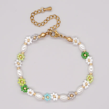 Elegant Lady Daisy Imitation Pearl Glass Women's Bracelets