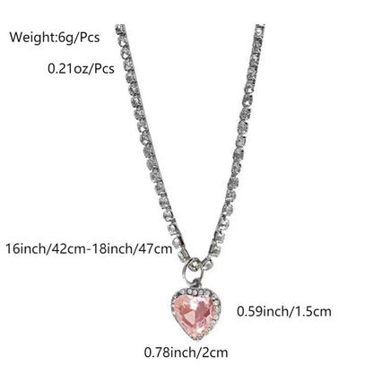 Y2k Shiny Heart Shape Stainless Steel Plating Inlay Rhinestones Zircon Silver Plated Pendant Necklace