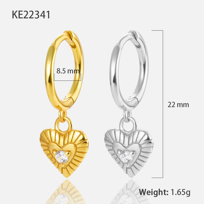 1 Pair Casual Lady Heart Shape Plating Inlay Sterling Silver Zircon 18k Gold Plated White Gold Plated Drop Earrings
