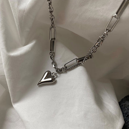 Ig Style Hip-hop Heart Shape Titanium Steel Pendant Necklace