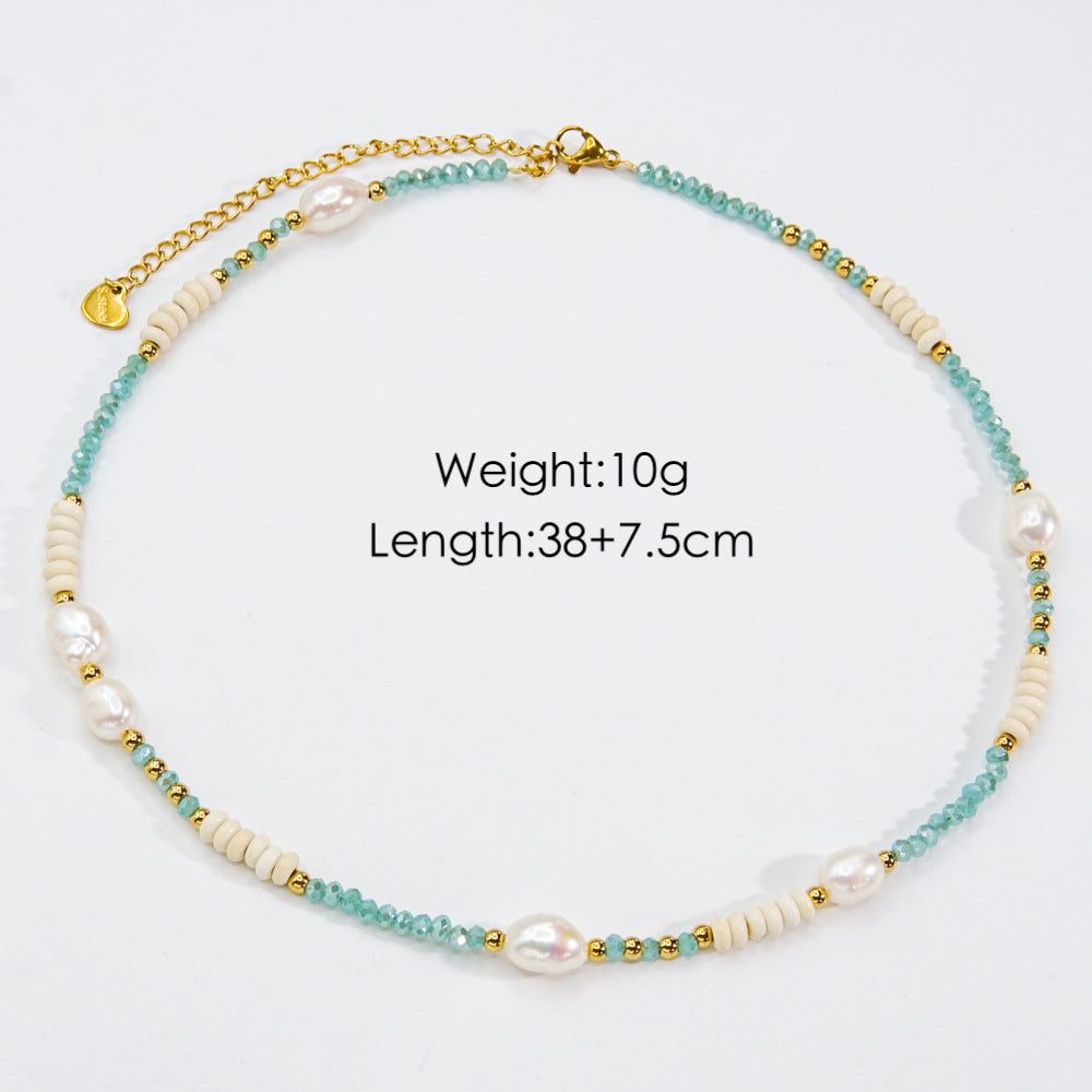 Casual Vacation Round Stainless Steel Beaded Freshwater Pearl Beaded Plating Necklace