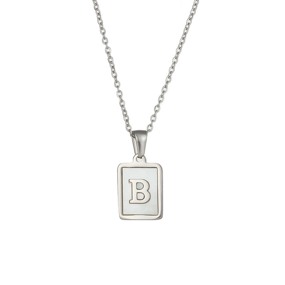Simple Style Letter Square Stainless Steel Inlay Shell Pendant Necklace