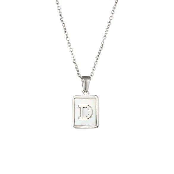 Simple Style Letter Square Stainless Steel Inlay Shell Pendant Necklace