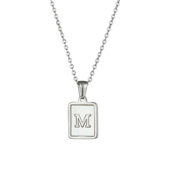 Simple Style Letter Square Stainless Steel Inlay Shell Pendant Necklace