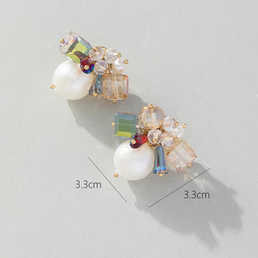 1 Pair Commute Flower Patchwork Artificial Crystal Artificial Pearl Ear Studs