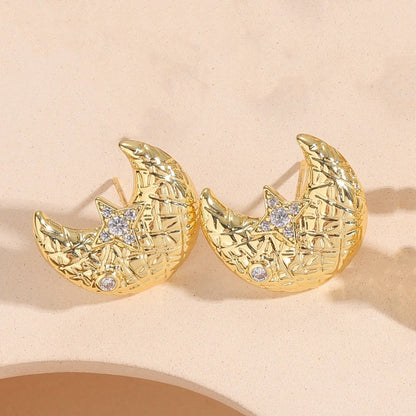 1 Pair Elegant Simple Style Classic Style Geometric Moon Heart Shape Plating Inlay Copper Zircon 14k Gold Plated Earrings