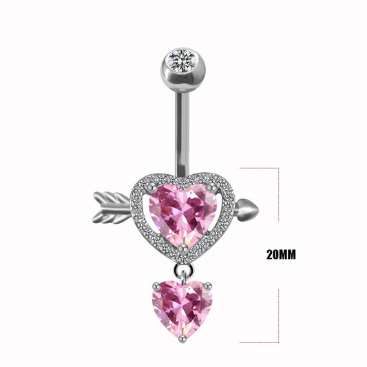 Casual Rock Heart Shape Stainless Steel Alloy Inlay Zircon White Gold Plated Silver Plated Belly Ring Nose Ring Nose Studs