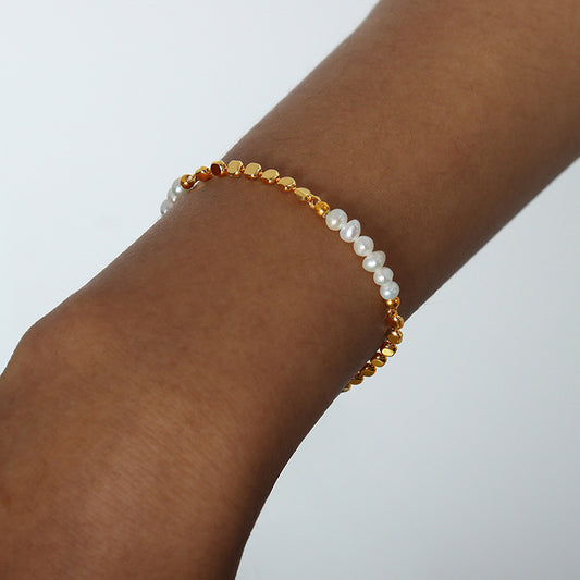 Simple Style Color Block Freshwater Pearl Copper Beaded Bracelets
