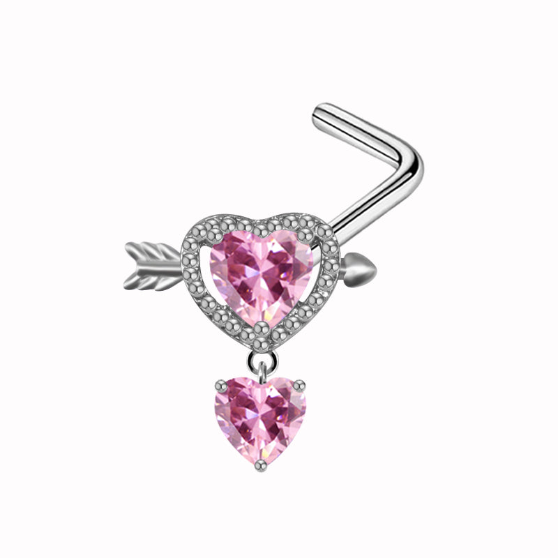 Casual Rock Heart Shape Stainless Steel Alloy Inlay Zircon White Gold Plated Silver Plated Belly Ring Nose Ring Nose Studs
