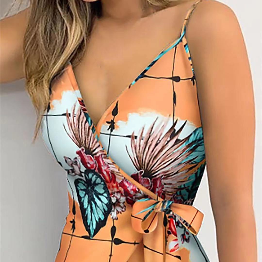 Women's Strap Dress Elegant Sexy V Neck Printing Hollow Out Sleeveless Leaves Flower Above Knee Casual Outdoor Daily