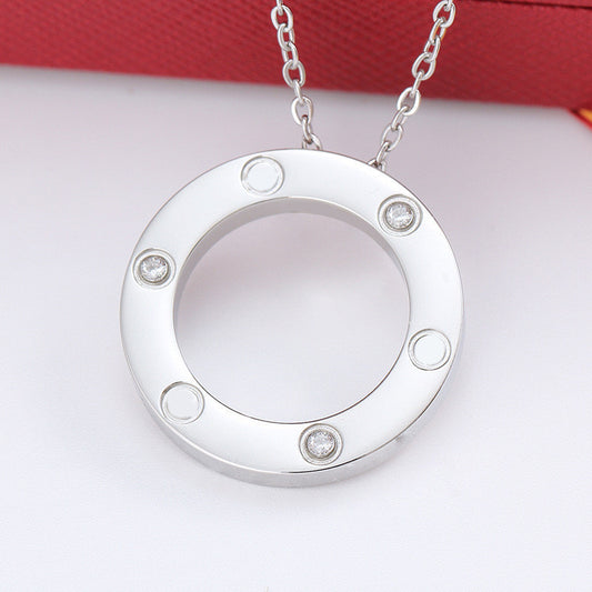 Basic Simple Style Commute Circle Titanium Steel Inlay Zircon Pendant Necklace