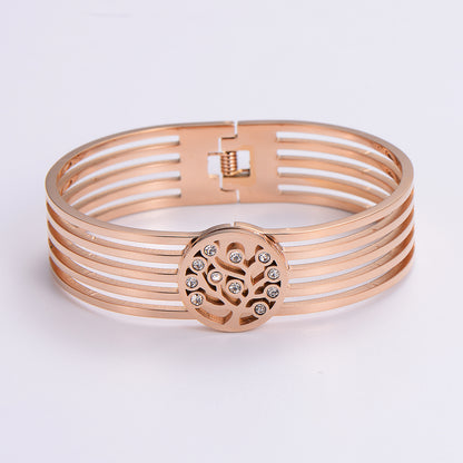 Simple Style Love Tree Heart Shape Stainless Steel Plating Hollow Out Artificial Rhinestones 18k Gold Plated Rose Gold Plated Bangle
