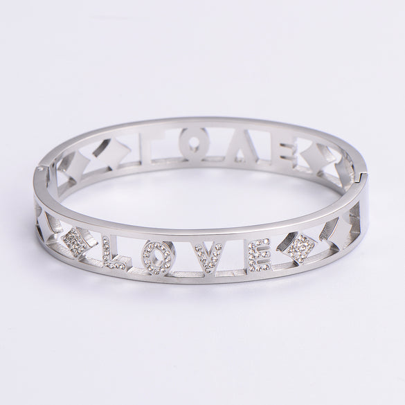 Simple Style Love Tree Heart Shape Stainless Steel Plating Hollow Out Artificial Rhinestones 18k Gold Plated Rose Gold Plated Bangle