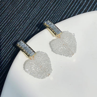 1 Pair Elegant Shiny Heart Shape Rectangle Inlay Alloy Artificial Diamond Drop Earrings