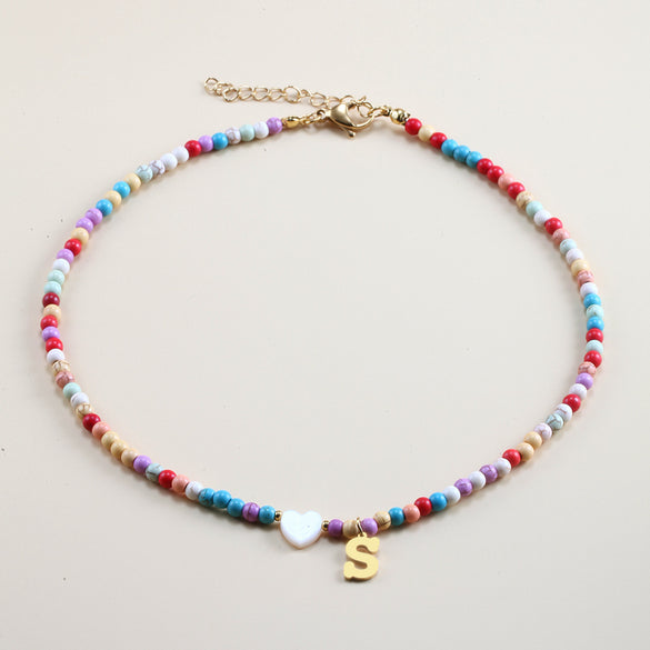 Vacation Letter Heart Shape Stainless Steel Natural Stone Handmade Necklace