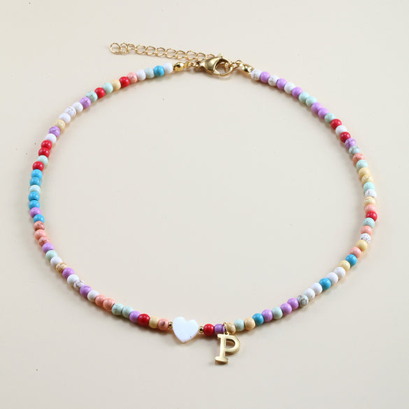 Vacation Letter Heart Shape Stainless Steel Natural Stone Handmade Necklace