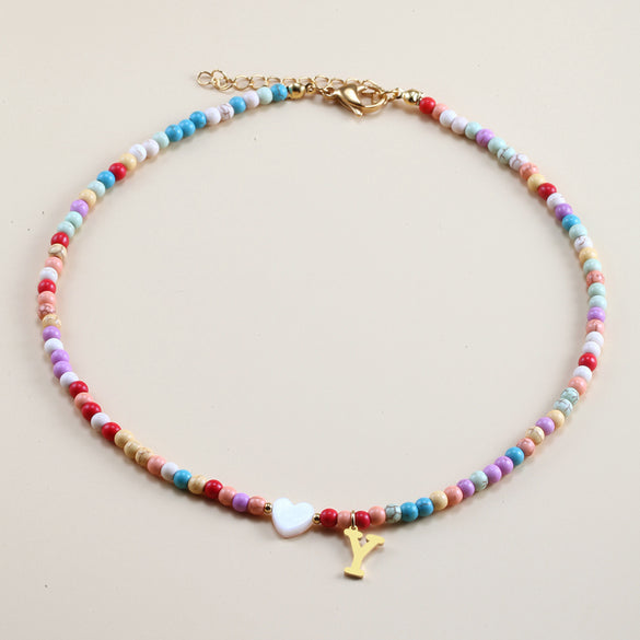 Vacation Letter Heart Shape Stainless Steel Natural Stone Handmade Necklace