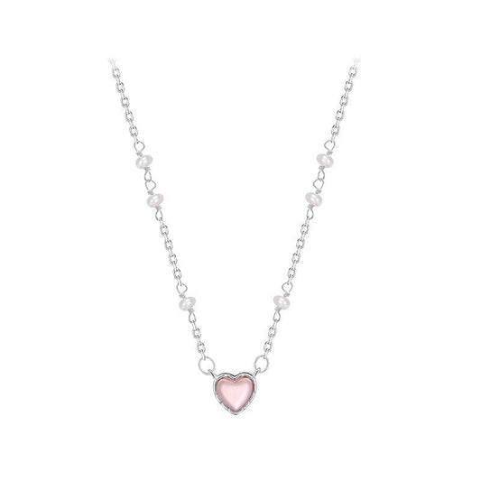 Sweet Heart Shape Sterling Silver Inlay Artificial Gemstones Pendant Necklace