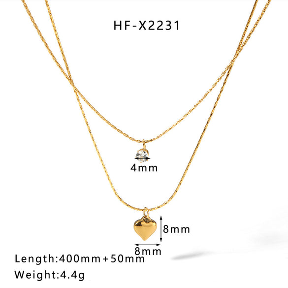 Casual Elegant Lady Geometric Star Heart Shape Stainless Steel Titanium Steel Plating Layered Necklaces Pendant Necklace