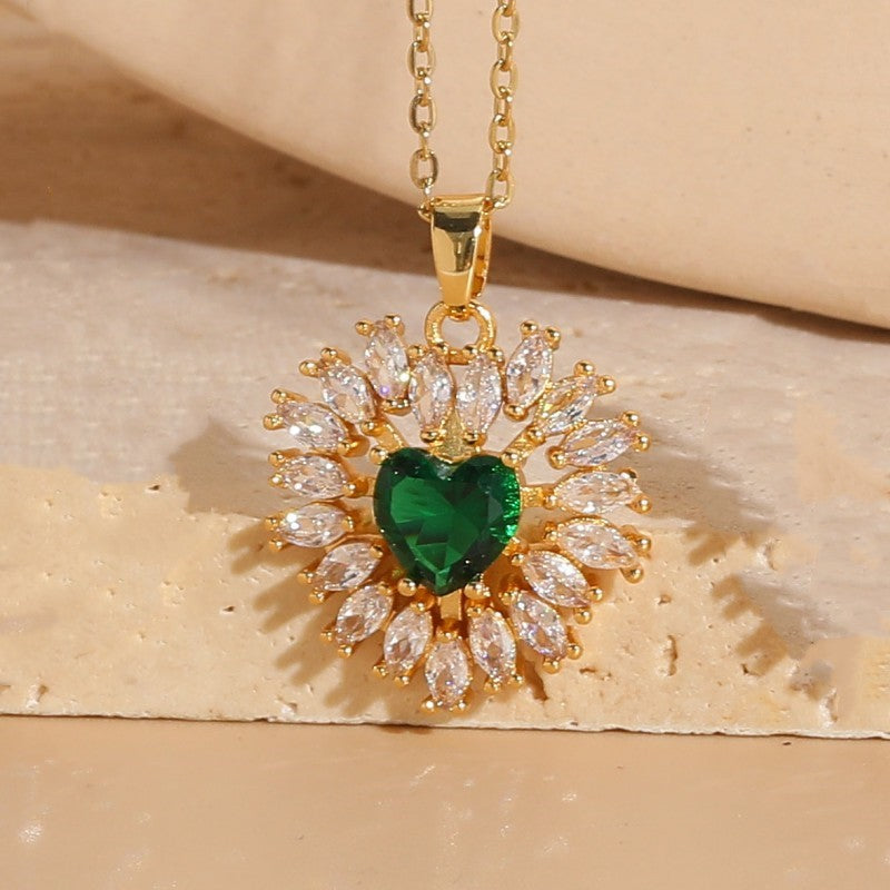 Elegant Glam Heart Shape Copper Plating Inlay Zircon 14k Gold Plated Pendant Necklace