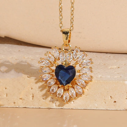 Elegant Glam Heart Shape Copper Plating Inlay Zircon 14k Gold Plated Pendant Necklace