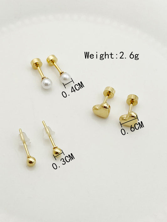 1 Set Casual Simple Style Commute Heart Shape Beetles Eye Enamel Plating Inlay Stainless Steel Artificial Pearls Zircon Gold Plated Ear Studs
